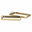 Pemberly Row Set of 2 Gold Metal Mirrored Trays with Side Handles