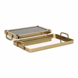Pemberly Row Set of 2 Gold Metal Mirrored Trays with Side Handles