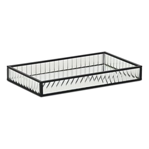 Pemberly Row Black Rectangular Fluted Glass Tray with Metal Base