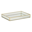 Pemberly Row Gold Rectangular Fluted Glass Tray with Metal Base
