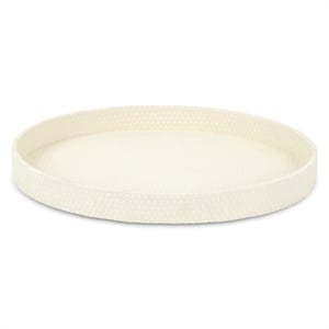 Pemberly Row 14.5&quot Weave Pattern Round Serving Tray in White Matte