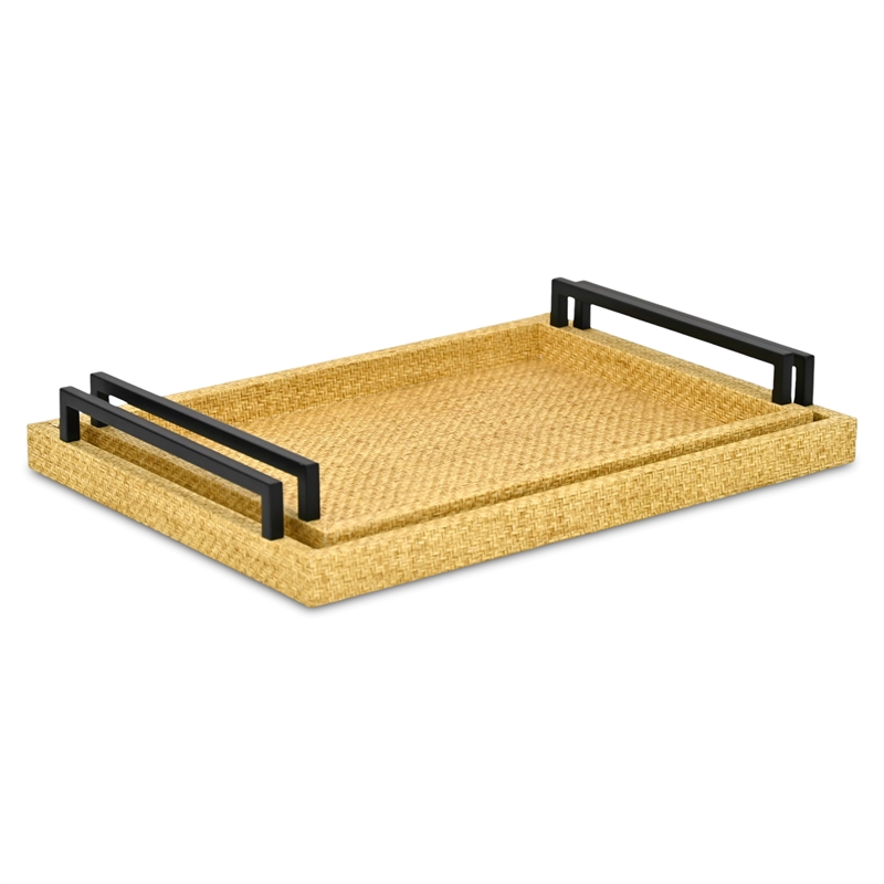 Pemberly Row Nesting Wicker Weave Style Tray Set of 2 in Light Brown