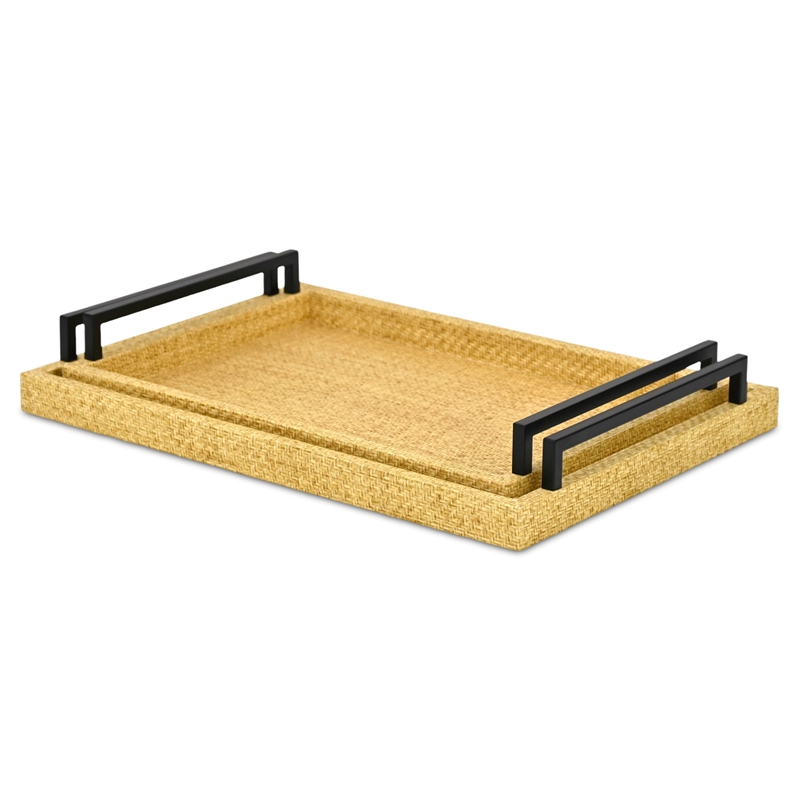 Pemberly Row Nesting Wicker Weave Style Tray Set of 2 in Light Brown