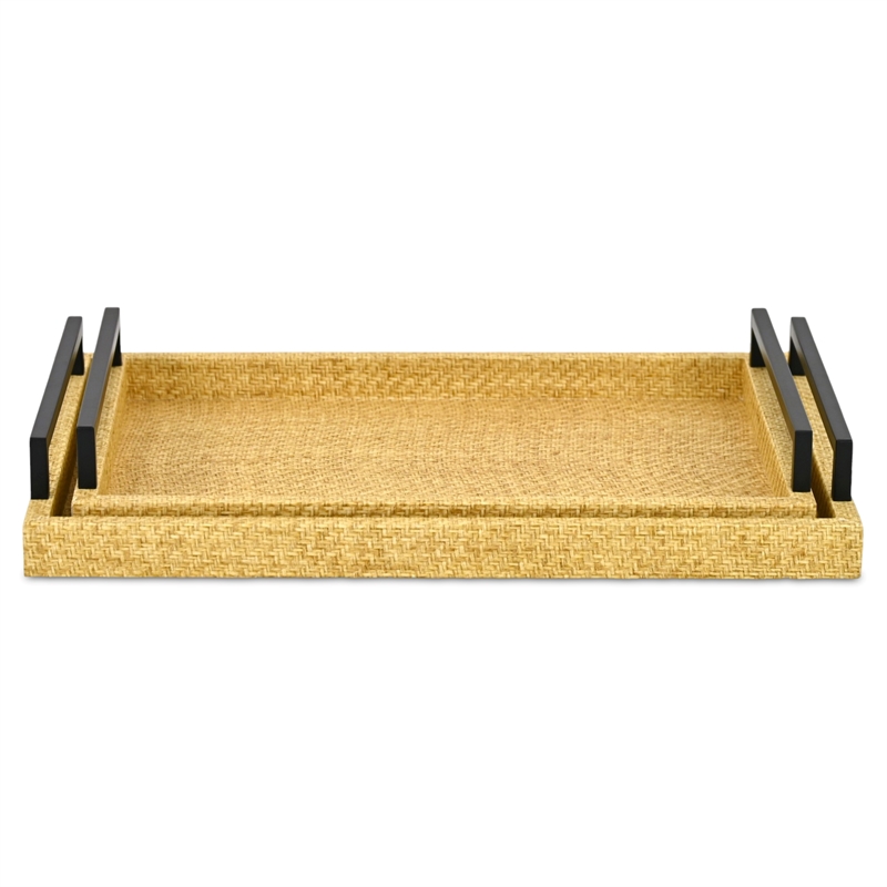 Pemberly Row Nesting Wicker Weave Style Tray Set of 2 in Light Brown