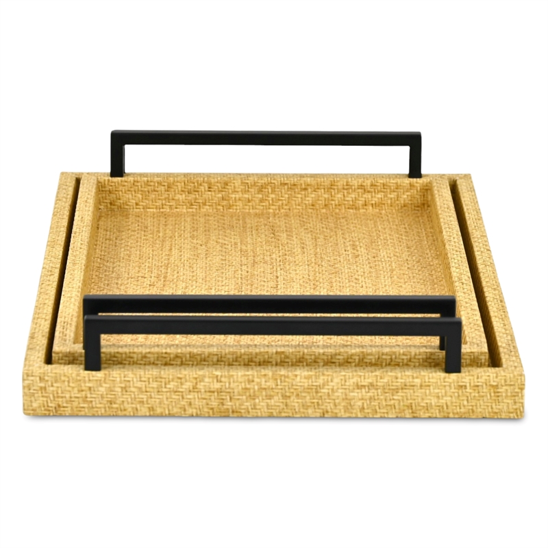 Pemberly Row Nesting Wicker Weave Style Tray Set of 2 in Light Brown