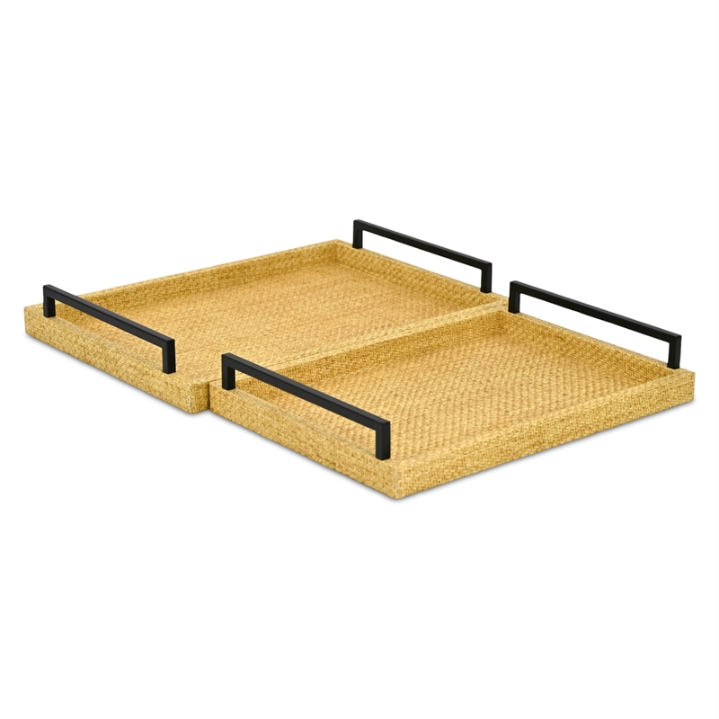 Pemberly Row Nesting Wicker Weave Style Tray Set of 2 in Light Brown