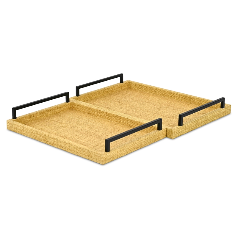 Pemberly Row Nesting Wicker Weave Style Tray Set of 2 in Light Brown