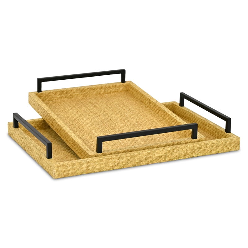 Pemberly Row Nesting Wicker Weave Style Tray Set of 2 in Light Brown