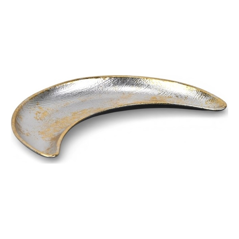 Pemberly Row Gold Accented Silver Metal Catch Dish Compact 8
