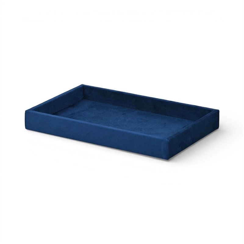 Pemberly Row Velvet Overlay Chipboard Rectangular Tray in Blue