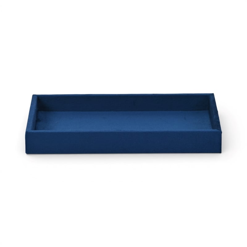 Pemberly Row Velvet Overlay Chipboard Rectangular Tray in Blue