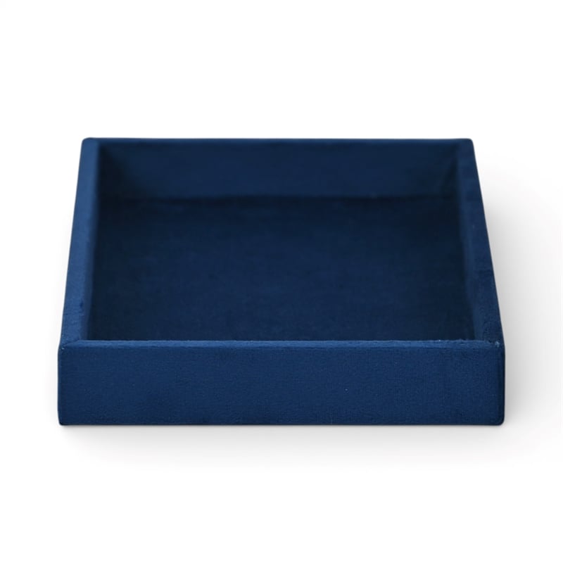 Pemberly Row Velvet Overlay Chipboard Rectangular Tray in Blue
