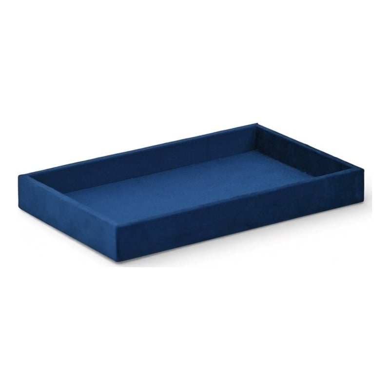 Pemberly Row Velvet Overlay Chipboard Rectangular Tray in Blue