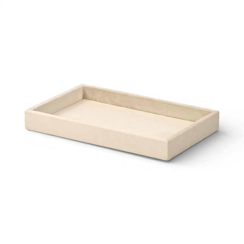 Pemberly Row Velvet Overlay Chipboard Rectangular Tray in Cream