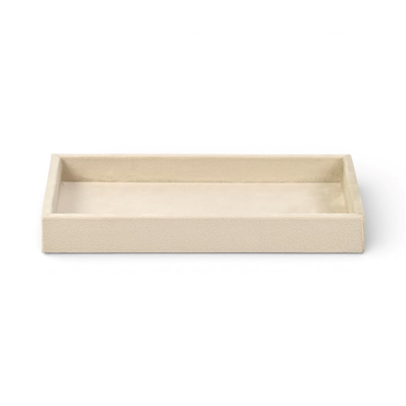 Pemberly Row Velvet Overlay Chipboard Rectangular Tray in Cream
