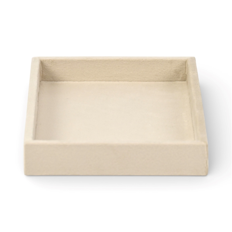 Pemberly Row Velvet Overlay Chipboard Rectangular Tray in Cream