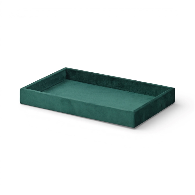 Pemberly Row Velvet Overlay Chipboard Rectangular Tray in Green