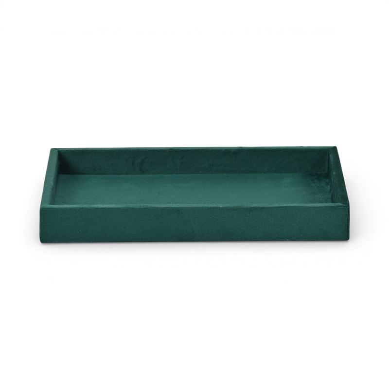 Pemberly Row Velvet Overlay Chipboard Rectangular Tray in Green