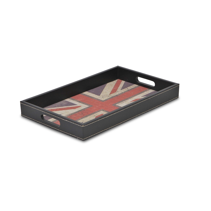 Pemberly Row Union Jack Rectangular Vinyl and Fabric Tray with Wood Frame