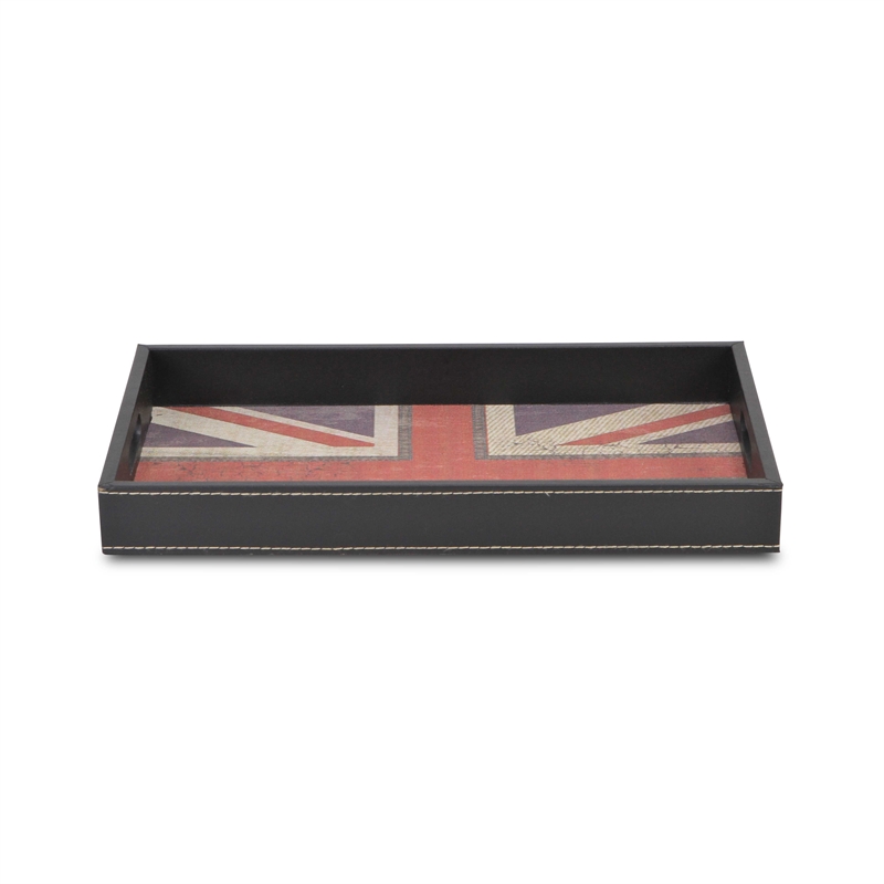 Pemberly Row Union Jack Rectangular Vinyl and Fabric Tray with Wood Frame
