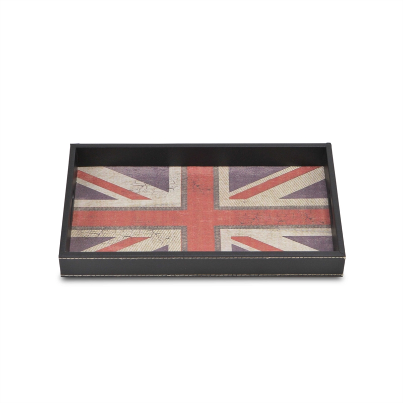 Pemberly Row Union Jack Rectangular Vinyl and Fabric Tray with Wood Frame