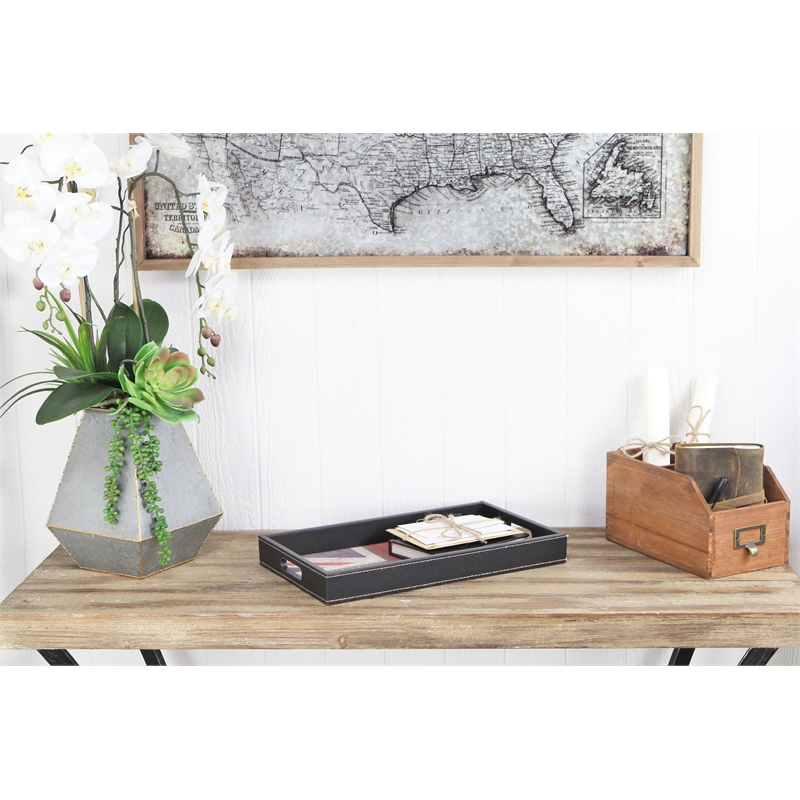 Pemberly Row Union Jack Rectangular Vinyl and Fabric Tray with Wood Frame