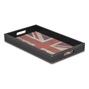 Pemberly Row Union Jack Rectangular Vinyl and Fabric Tray with Wood Frame