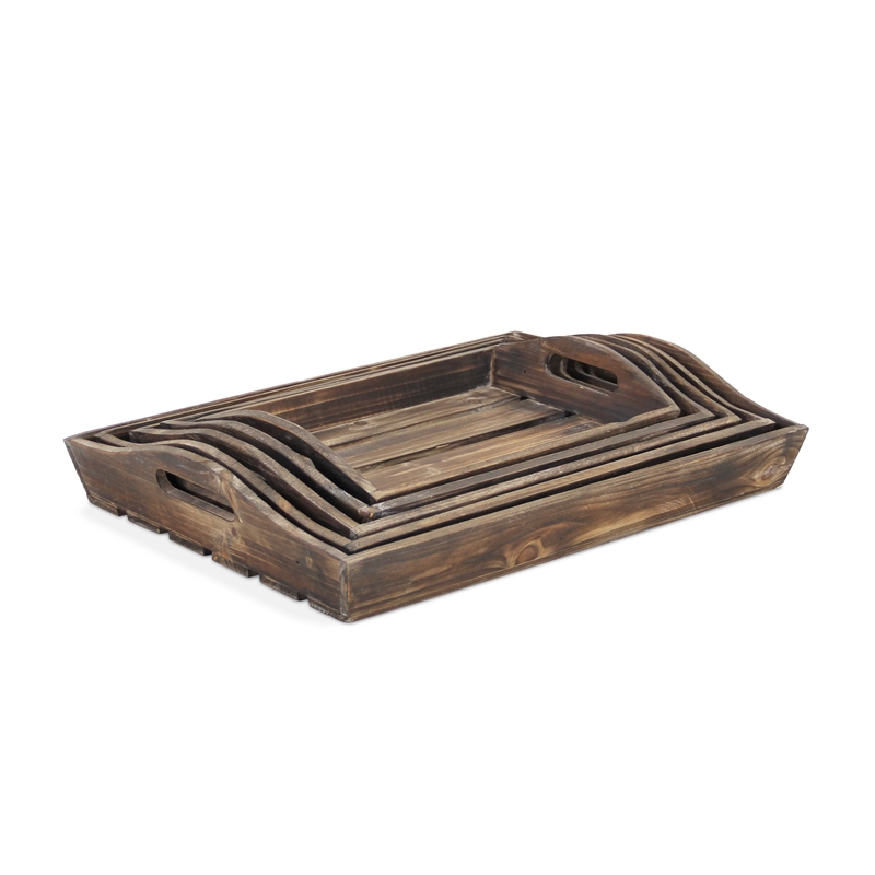 Pemberly Row Set of 5 Slatted Nesting Wood Trays with Side Handles