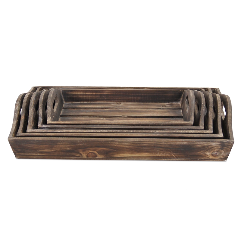 Pemberly Row Set of 5 Slatted Nesting Wood Trays with Side Handles