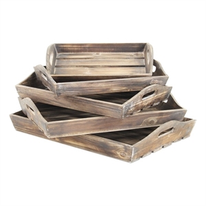 Pemberly Row Set of 5 Slatted Nesting Wood Trays with Side Handles