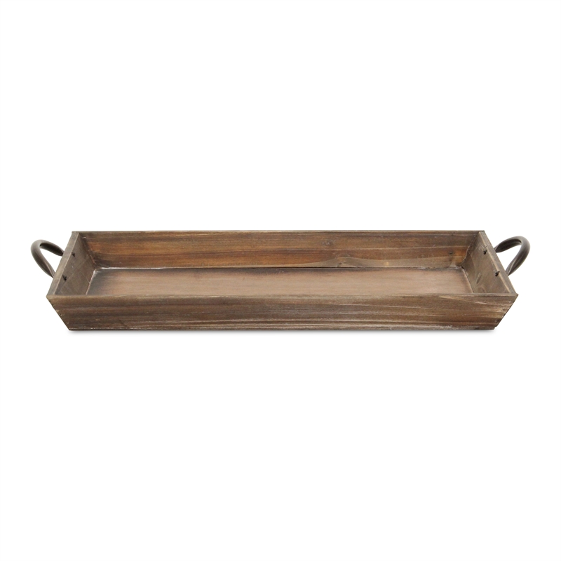 Pemberly Row Tapered Wood Tray in Dark Brown with Metal Handles