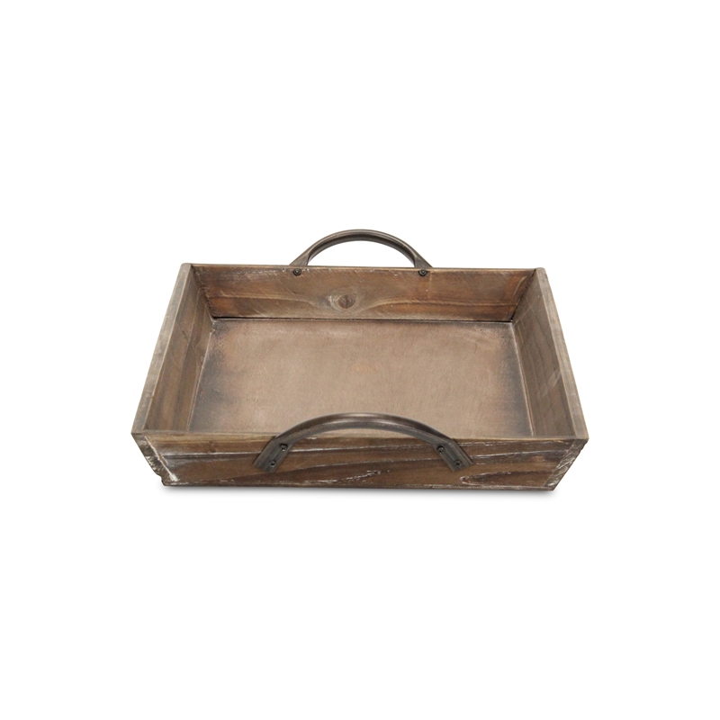 Pemberly Row Tapered Wood Tray in Dark Brown with Metal Handles