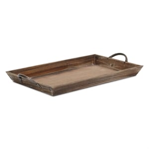 Pemberly Row Tapered Wood Tray in Dark Brown with Metal Handles