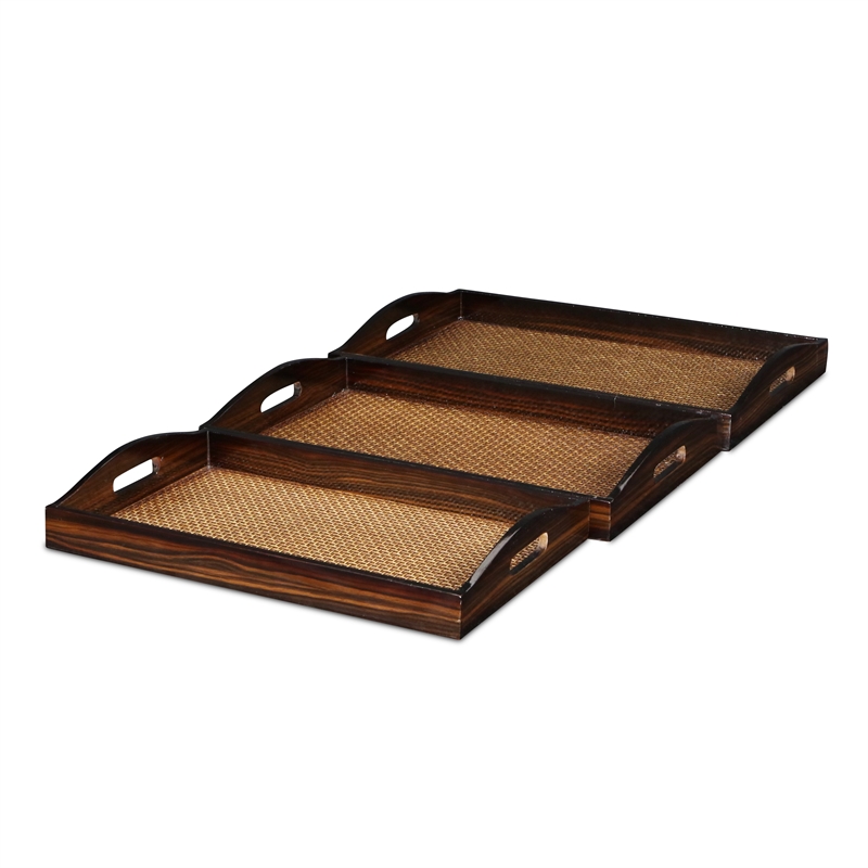Pemberly Row Nesting Wood Tray Set of 3 with Woven Pattern Center
