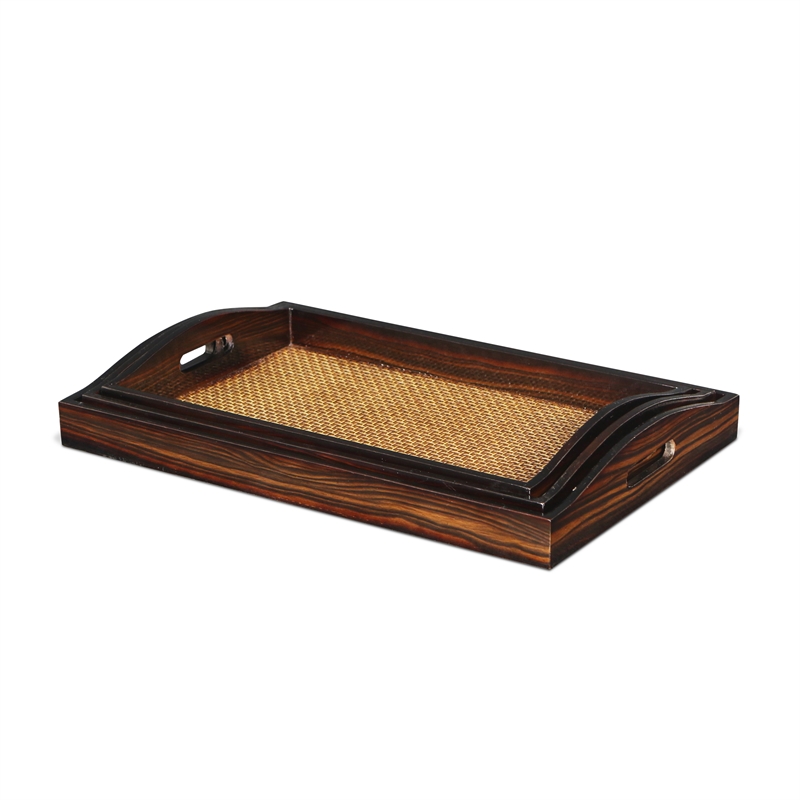 Pemberly Row Nesting Wood Tray Set of 3 with Marble Veneer Sides