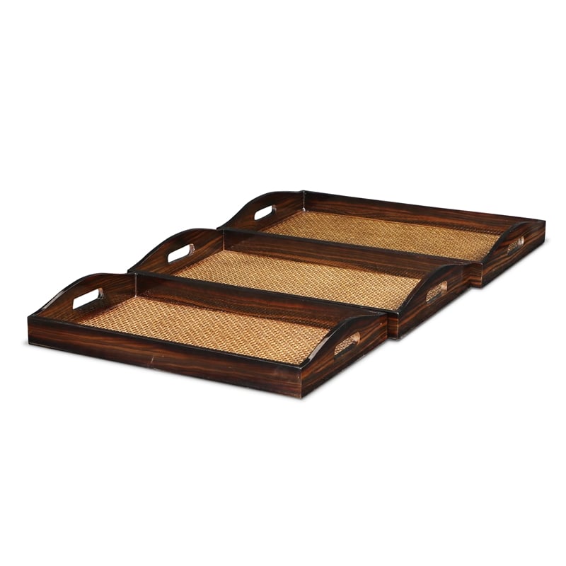 Pemberly Row Nesting Wood Tray Set of 3 with Marble Veneer Sides