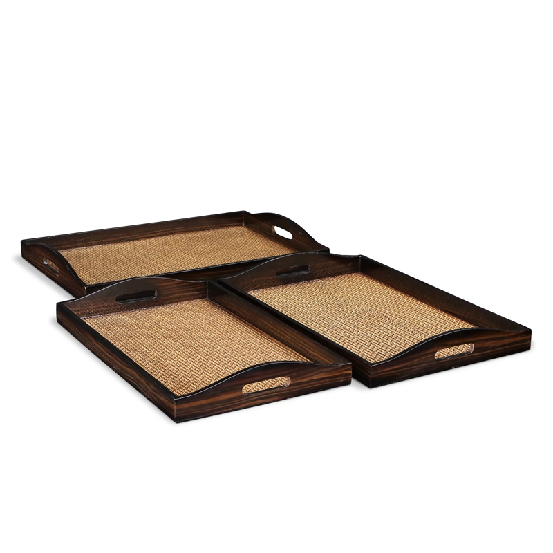 Pemberly Row Nesting Wood Tray Set of 3 with Marble Veneer Sides