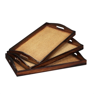Pemberly Row Nesting Wood Tray Set of 3 with Marble Veneer Sides