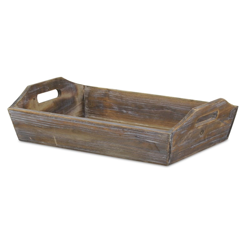 Pemberly Row Deep Tapered Rectangular Wood Tray with Cut-Out Handles