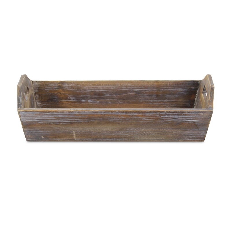 Pemberly Row Deep Tapered Rectangular Wood Tray with Cut-Out Handles