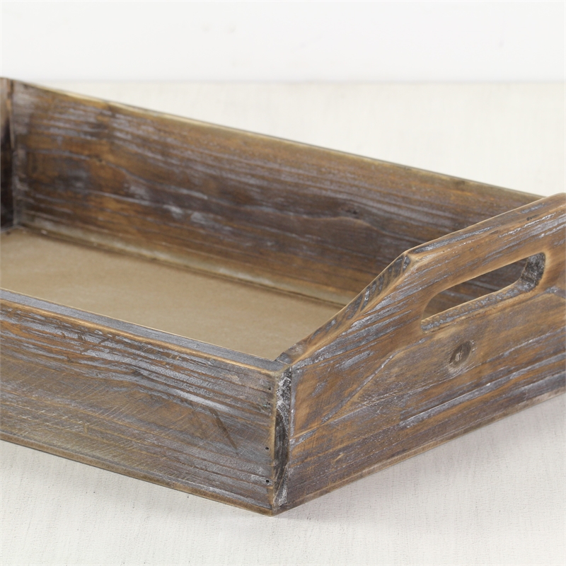 Pemberly Row Deep Tapered Rectangular Wood Tray with Cut-Out Handles