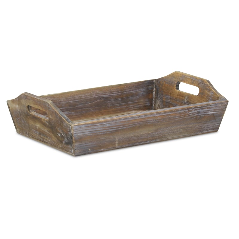 Pemberly Row Deep Tapered Rectangular Wood Tray with Cut-Out Handles