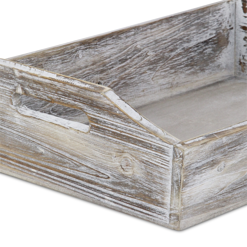Pemberly Row Deep Tapered Rectangular Wood Tray in White with Cut-Out Handles