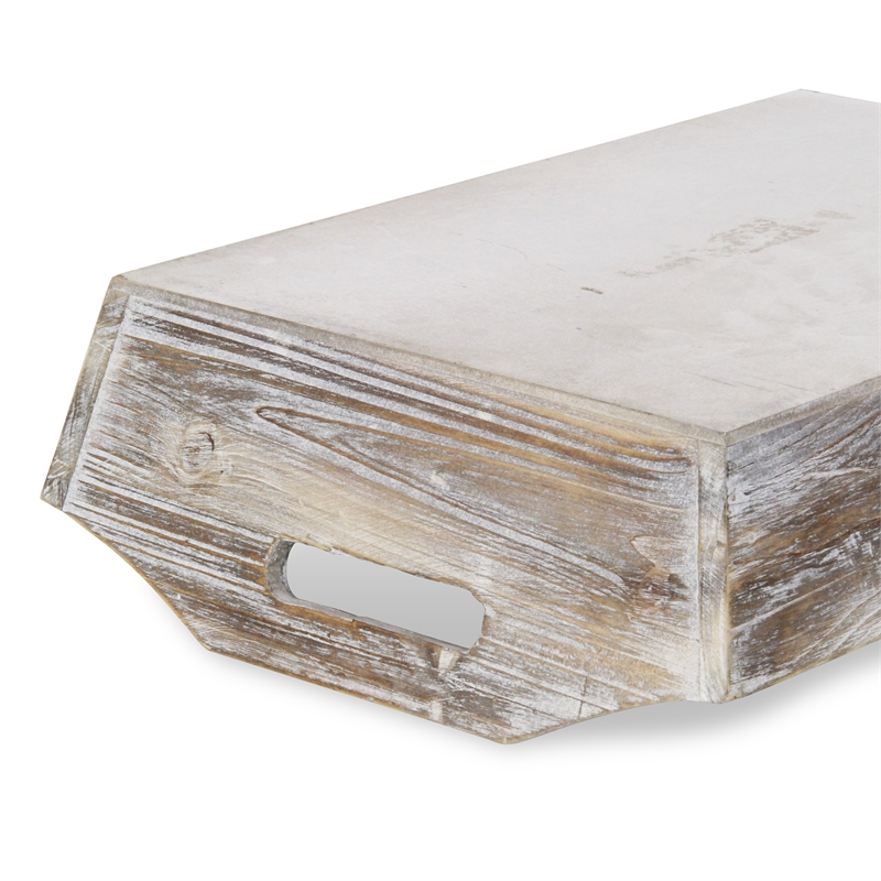 Pemberly Row Deep Tapered Rectangular Wood Tray in White with Cut-Out Handles