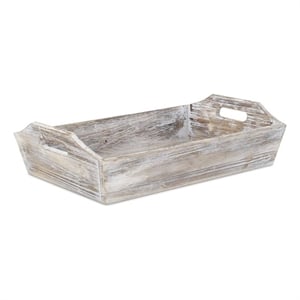 Pemberly Row Deep Tapered Rectangular Wood Tray in White with Cut-Out Handles
