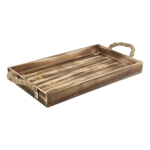 Pemberly Row Rectangular Wood Tray in Brown with Rope Handles