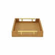 Pemberly Row Faux Shagreen Vinyl Tray in Brown with Metal Handles