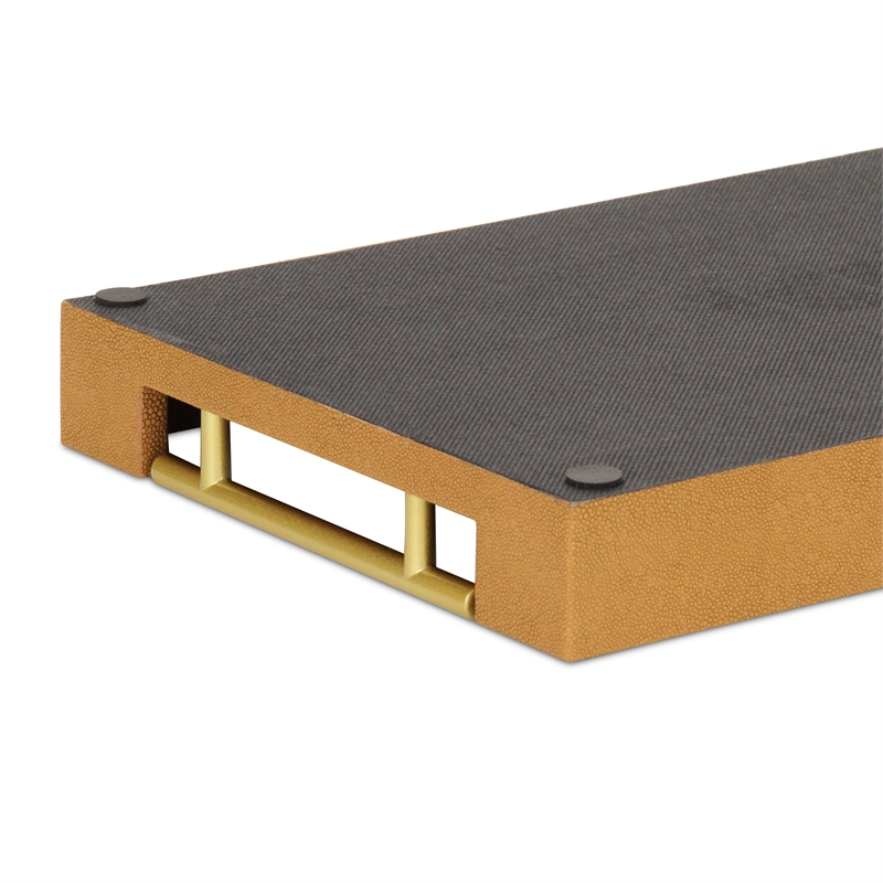 Pemberly Row Faux Shagreen Vinyl Tray in Brown with Metal Handles