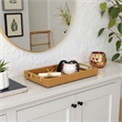 Pemberly Row Faux Shagreen Vinyl Tray in Brown with Metal Handles