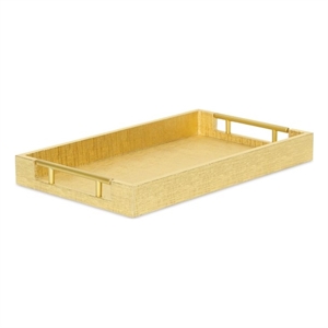 Pemberly Row Faux Snakeskin Vinyl Tray in Gold with Metal Handles